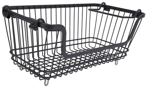 Bacs de Rangement pour Congélateur avec Poignée Pliable, Bacs de Rangement Empilables pour Congélateur Coffre, Bac de Rangement en Fil Ouvert sur le Devant pour Collations aux