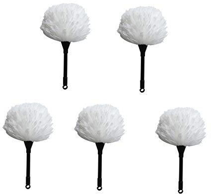 LPSFC precipitador 5 PCS Microfibra Delicate Duster, Cómoda Mango de PP, Cabeza de Plumero Lavable, Conjunto de plumos de Mano multifunción for Hogar, Oficina y Coche, Blanco recogedor de Polvo