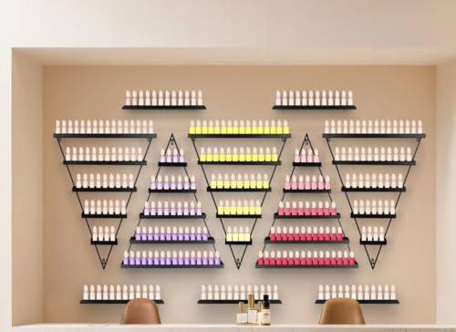 DEFNES Nail Polish Rack, Wall Mounted Metal Nail Polish Holder, Set of 10 (5 Horizontal Bars and 5 Black Triangular Displays) for Home, Salon, Club, Nail Salon-Nail Polish Rack Black