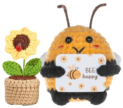 Rehecher 2 Stück Positive Geschenke,Pocket Hug Bienen Geschenk,Biene Kuscheltier,Bienen und Sonnenblumen,glücksbringer Geschenke für Freunde und Familie