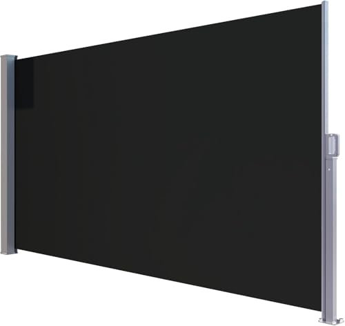 home&Trends Seitenmarkise 280 g/㎡ Polyester ausziehbar Sichtschutz Markisen, Windschutz & Sonnenschutz für Balkon, Garten, Terrasse Stahl oder Aluminium (Anthrazit, 200 x 300 cm Stahl)