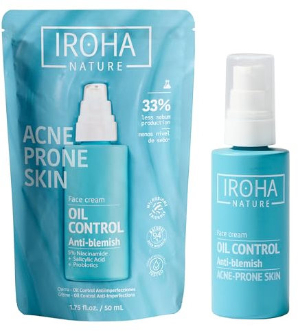 Iroha Nature - Crema Oil Control Antiimperfecciones con Ácido Salicílico, Zinc PCA y Niacinamida |Crema Facial Piel con Tendencia Acneica | Reduce Granos e Hidrata |94% Ingredientes Naturales