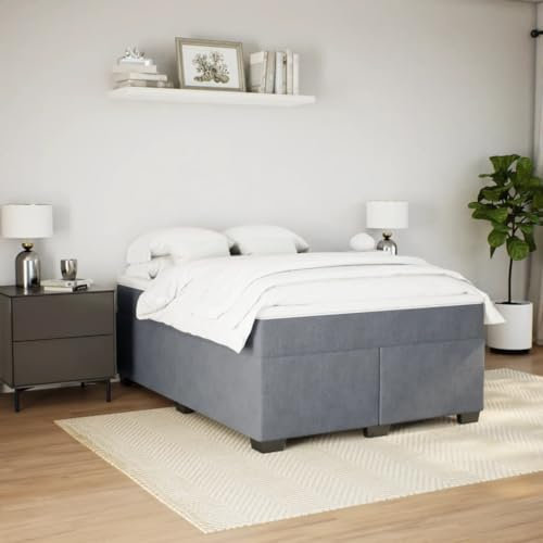 IKAYAA Boxspringbett 160 x 200 cm mit Matratze und Topper, Einzelbett mit Matratze, Polsterbett 160 x 200 cm, Bett, Schlafzimmer, Jugendzimmer Dunkelgrau