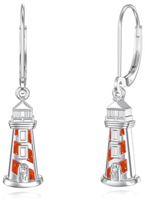 YueYuan Leuchtturm Ohrringe 925 Sterling Silber Meer Leuchtturm Schmuck Ohrringe für Damen Farbe: Rot