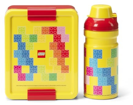 Room Copenhagen LEGO LUNCH SET – ICONIC Design, Spaßig & Funktional – 390 ml Flasche und Brotdose für Kinder & Erwachsene, für Mahlzeiten unterwegs, Rot & Gelb