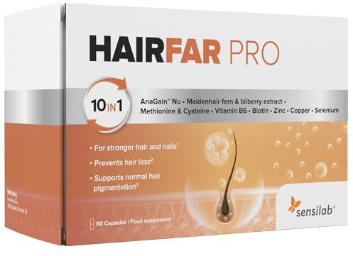 Integratore contro la perdita di capelli per Uomini e Donne - Supporto per la Crescita dei Capelli, 60 capsule potenziate con AnaGain Nu, Biotina, Selenio e Zinco - HairFAR PRO di Sensilab
