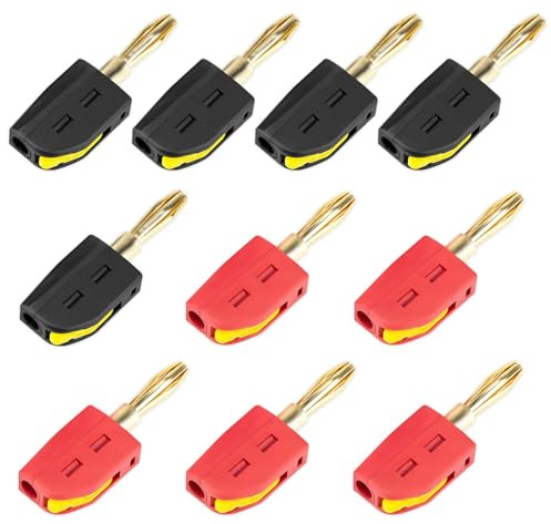 Infreecs 10 Stück Bananenstecker 4mm, Banana-Steckverbinder Lautsprecher, 32A Banana Plug, Bananenstecker Konverter Für Kabel Boxen Endstufen AV-Receiver HiFi Stereoanlagen(Schwarz und Rot)