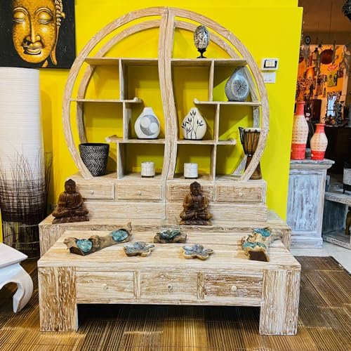 Tavolino Salotto Shabby Chic Legno Teak Porta Tv