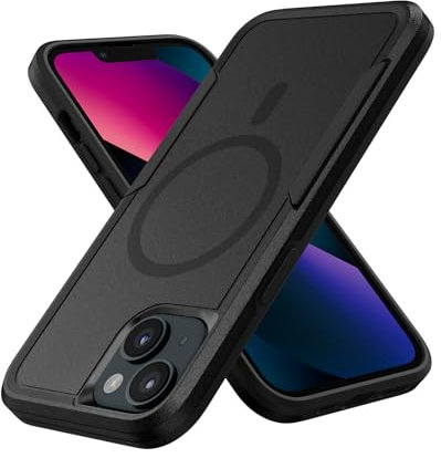 MobNano Magnetisch Hülle für iPhone 13/14 Hülle, Militärschutz Dual Layer Handyhülle für MagSafe, Outdoor Heavy Duty Bumper Stoßfest Schwerlast Schutzhülle iPhone 13/14 Case - Schwarz