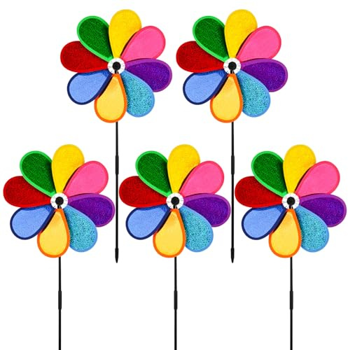 YYTECH 5 pièces Carillon Fleur Moulin à Vent, 30cm Arc-en-Ciel Moulin à Vent Spinner, Moulin a Vent Jardin Exterieur, eolienne de Jardin, pour pelouse Moulin à Vent Cour Jardin Terrasse Balcon
