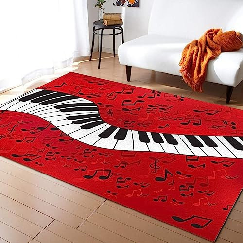 Red Piano Music Note Area Rug Easy Clean Floor Carpet for Bedroom, Living Room, Nursery & Home Decor Aesthetic 140 x 200 cm Music Themed Rug