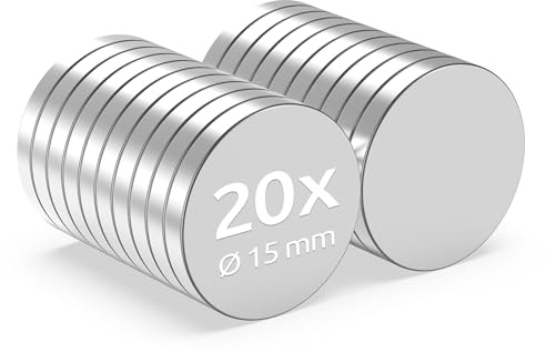 ECENCE Neodym Magnete 20 Stk. - Runde Supermagnete - Extrem Stark | Hochwertige NiCuNi-Beschichtung - Scheibenmagnete Ø 15x2mm - Vielseitig Einsetzbar