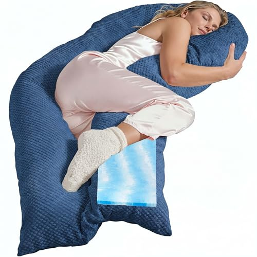 Traumreiter Seitenschläferkissen Visco L langes Wendekissen Memory Foam [orthopädisch] + Watte Seite | Schwangerschaftskissen zum Schlafen, Stillkissen Kissen, Komfortkissen mit Bezug Blau Deluxe