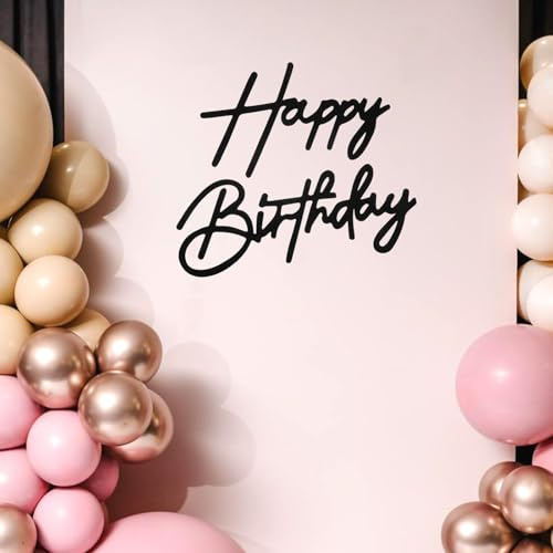 Heclia 2 Pcs Felt Happy Birthday Sign for Balloon White Black Happy Birthday Banner for Backdrop Vintage Rustic Party Decal Decor Backdrop Wall Decor for Photo Wall Prop Gender Reveal
