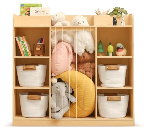 OOOK Stuffed Animal Storage, 3-Tier Cube Storage Organizer, Montessori Toy Shelf, Kids Bookshelf and Toy Organizer for Playroom, Nursery, Daycare, Preschool