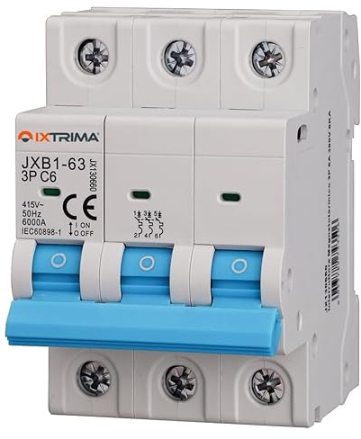 Ixtrima Leitungsschutzschalter, dreipolig, 3-polig, 380 V, 6 kA, Ampere 6 A, 10 A, 16 A, 20 A, 25 A, 32 A, 40 A, 50 A, 63 A (C6-6A)