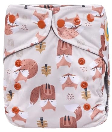 Lumina Pocketwindel inkl. Bambuskohle Saugeinlage, One-Size, ca. 5-17 kg | größenverstellbar, einfaches Anlegen wie mit Wegwerfwindeln, trockenes Hautgefühl durch die Innenschicht, Fox in the Woods