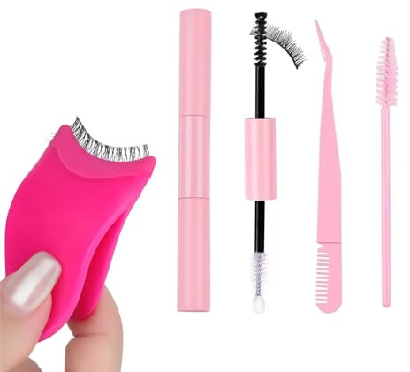 4-Piece False Eyelash Applicator Kit - Pink Stainless Steel Tools with Mascara Brush, Tweezers & Eyelash Glue for Salon DIY