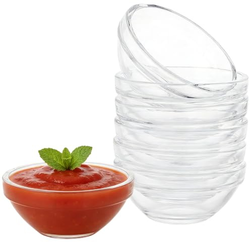 6-Pack Glass Dipping Bowls Set, 135ml Clear Serving Dishes for Sauce, Snacks, Desserts, Condiments, Small Prep Containers,Lead Free& Dishwasher Safe, Stackable