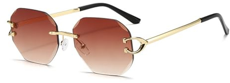 EJDHA Lunettes de soleil dégradées sans monture, forme polygonale, branches en métal doré, lunettes de soleil rétro avec protection UV, Brun dégradé, Taille unique pour tous