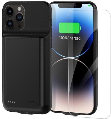 FLSTOR Custodia con batteria da 13800 mAh per iPhone 13 Pro Max/14 Pro Max/12 Pro Max 6,7 pollici, custodia di ricarica ricaricabile ad alta capacità con pellicola proteggi schermo, nero