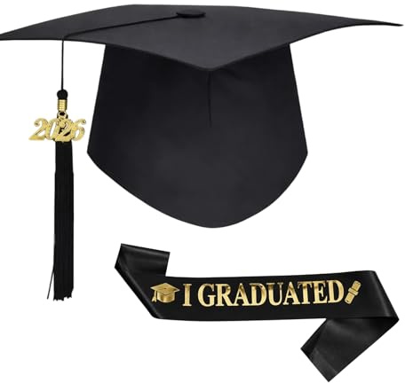 DvBCNMe Graduation Deko Doktorhut Set, Verstellbarer Absolventenhut Mit Schärpe2026 Abschluss Deko,Graduation Hat Set Für Universitätsabschluss, Vielseitige Deko Für Abschlusszeremonien