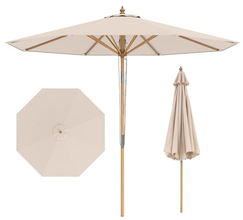 COSTWAY Sombrilla Terraza Exterior 270 cm, Parasol Jardin con Inclinación 30°, 8 Varillas Resistentes, Parte Superior Ventilada, Sombrilla de Patio Jardín Playa Piscina (Beige)