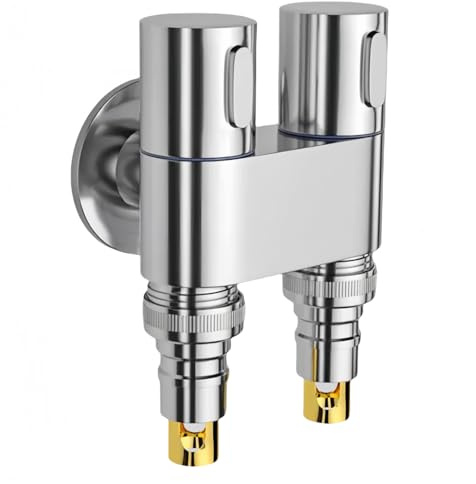 Wc Vanne D'Angle Mini Robinet D'Angle 3 Voies G1/2 Une Entrée Et Deux Sorties Double Commande Pour Wc Et Lave-Linge Couleur Argent