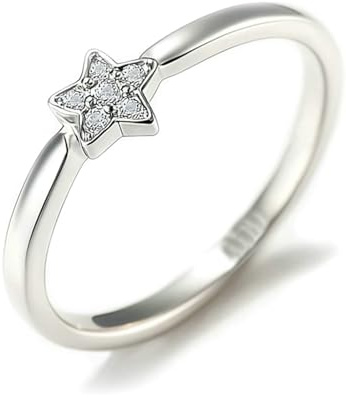 KnSam Echter Schmuck Weißgold Au 375/585/750 Trauringe, Stern Pärchen Ringe mit Diamant, Partnerringe 9K/14K/18K Weiß Gold, Gr.47-65