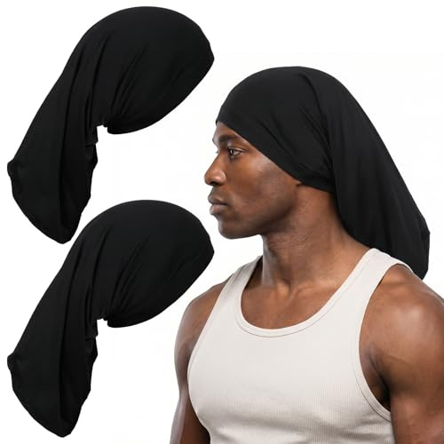 QFGasre 2pcs Dreadlock Cap Unisex Jumbo Dreadlock Cap Bonnet for Men Sleeping Wide Elastic Black Loc Caps Long Hair Dreads Heads Wrap Shower Sleep Caps for Men and Women