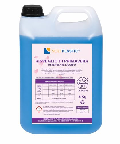 Detersivo Lavatrice PROFUMATO RISVEGLIO DI PRIMAVERA per Bucato 5 Litri -100 LAVAGGI- Detersivo Lavatrice liquido per Indumenti da Lavoro o Quotidiano - Sicuro su Tessuti Colorati o Bianchi