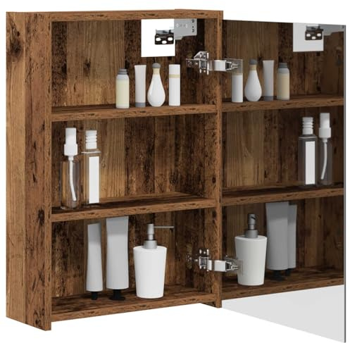 vidaXL Badezimmerspiegelschrank mit Regal Altholz 43 x 16 x 62.5 cm, Moderne Badezimmer, rechteckiger Stauraum, Wandregal, doppelseitiger Spiegel, Flexibles Möbel