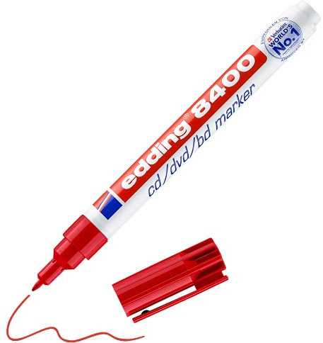 edding 8400 CD/DVD/BD Marker - rot - 1 Stift - Rundspitze 0,5-1 mm - für die dauerhafte Beschriftung von CDs, DVDs und Blu-ray Discs