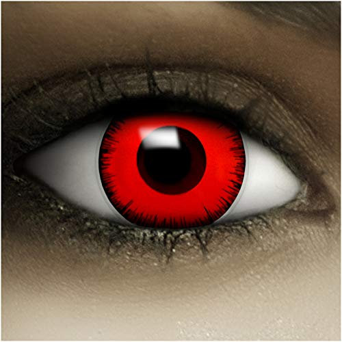 FXCONTACTS Farbige Kontaktlinsen Halloween Rot VOLTURI VAMPIR + Tattoos, 2 Stück (1 Paar), Ohne Sehstärke, leicht einzusetzende rote Linsen, 2 x farbige Kontaktlinse für Cosplay, Karneval, Fasching
