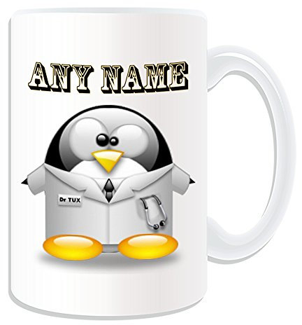 Regalo personalizzato – Tazza grande medico, motivo: pinguino in costume, bianco) – qualsiasi nome/messaggio personalizzato – Stetoscopio