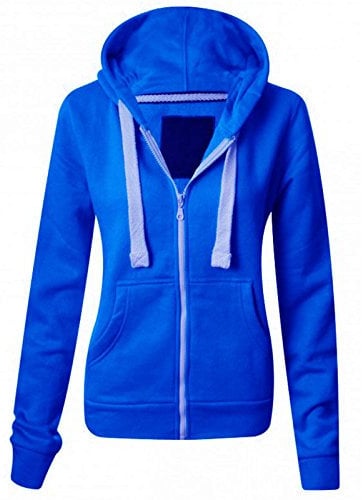 Parsa Fashions Ladies Plain Zip Up Hoodie Womens Fleece Hooded Top Long Sleeves Front Pockets Soft Stretchable Comfortable (Royal Blue/XL UK-14)