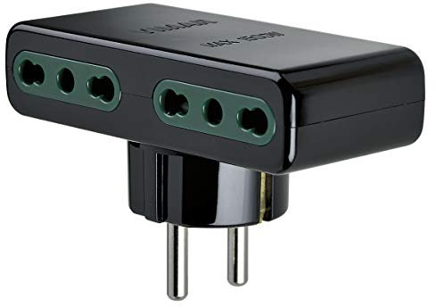 Vimar RI.01166N Adaptateur multiple SICURY, noir, max 1500 W, fiche 2P+T 16 A standards allemand et français, quatre sorties Bprise 2P+T 16 A standard italien type P17/11