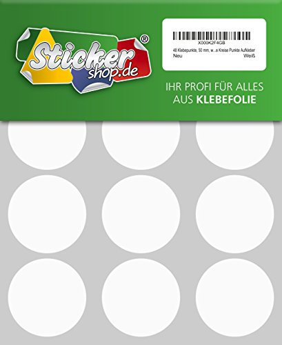 48 Klebepunkte, 50 mm, weiß, aus PVC Folie, wetterfest, Markierungspunkte Kreise Punkte Aufkleber