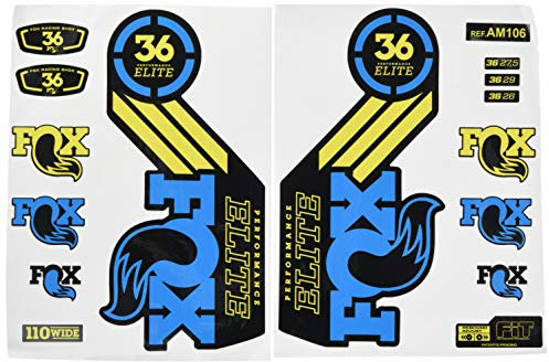Ecoshirt Stickers Fork Fox 36 Performance Elite 2016 Am106 Aufkleber Decals Autocollants Adesivi Forcela Gabel Fourche, blau gelb