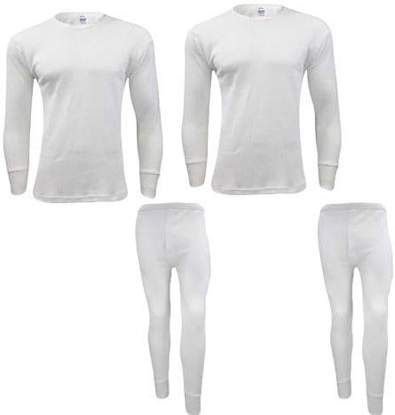 Gaffer Mens Thermal Sets 2 Pack Long Sleeve Tshirt Johns Bottoms T Shirt Ski Wear White Small