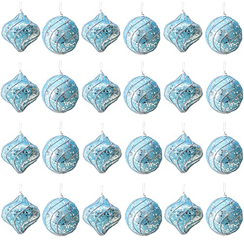 Toyland® Pack of 24-80mm (3 Inch) Ice Blue & Silver Decorated Baubles - Glitter Swirl Design - Christmas Tree Decorations