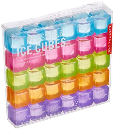 Kikkerland CU165 Lot de 30 Glaçons réutilisable, Plastique, Bleu/Rose/Vert/Orange/Violet 16,3 x 2,8 x 13,8 cm