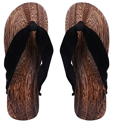 ITODA Tongs Homme Pantoufles en Bois Sandales été Sabots Plate-Forme Antidérapantes Chaussure Maison/Plage/Salle de bain Respirant Flip Flop Été Chaussons Intérieur Extérieur 42EU Noir