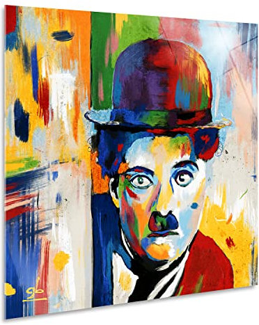 Giallobus - Impression sur toile - Charlie Chaplin - Verre acrylique - 70L x 70l cm - Tableaux modernes pour la maison