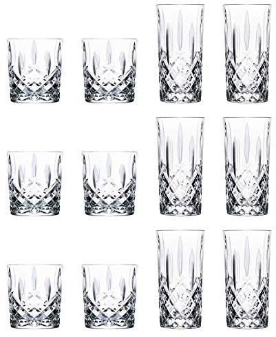 RCR 12 Piece 396ml, 340ml Crystal Glass Highball Tumbler Glasses Orchestra Range x6 Tumblers and x6 Highball Cocktail Juice Glasses - Gift Boxed - Made in Italy Crystal