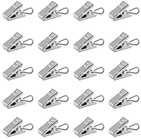 MroMax Vorhang-Clips für Haushalt, Dusche, Vorhangstange, Haken, Clips für Fenster, Badezimmer, rostfrei, silberfarben 20PCS silberton