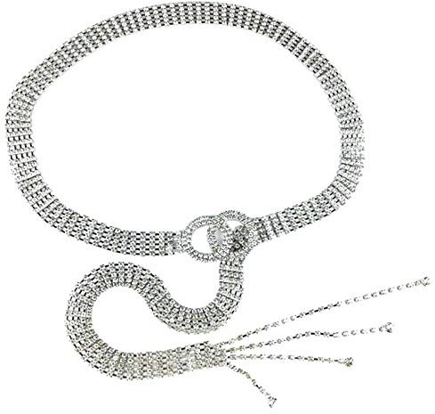 Milya Strass Gürtel für Damen - Eleganter Taillengürtel Taillenkette Kettengürtel Bauchkette aus Metall - Ideal für Kleid (Silber)