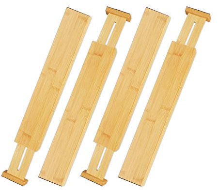 Relaxdays Schubladentrenner 4er Set, Bambus, verstellbare Schubladeneinteiler für Besteck, Küche, Büro, 6 x 55 cm, natur
