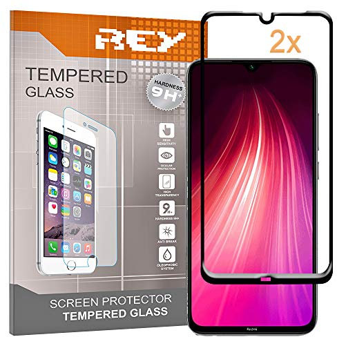 2X Protector de Pantalla 3D para XIAOMI REDMI Note 8T, Negro, Protección Completa, 3D / 4D / 5D