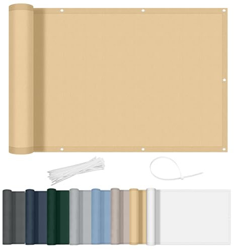AXT SHADE Frangivisto Balcone Protezione 75x500cm Impermeabile Copri Ringhiera Balcone Privacy Frangivento Protezione UV con Occhielli e Fascetta per Terrazza Esterno-Sabbia